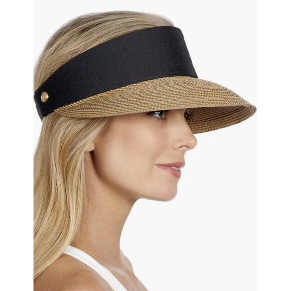 Eric Javits New York Woven Squishee Champ Visor Hat Black Natural UPF 50+ NWT - Picture 2 of 15